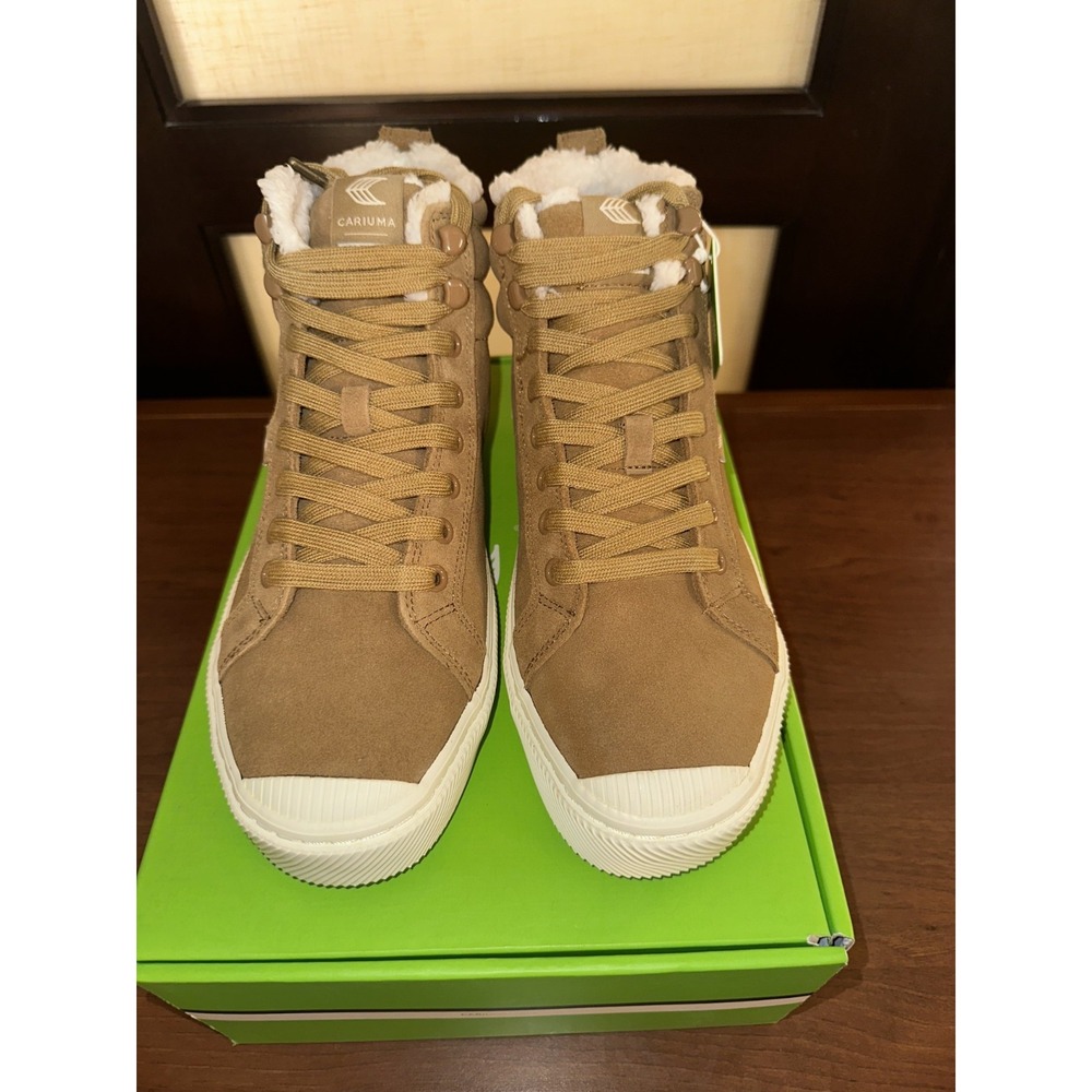 Cariuma OCA Therma High Hooks Camel Suede Boot Faux Shearling Lined Sneakers NEW